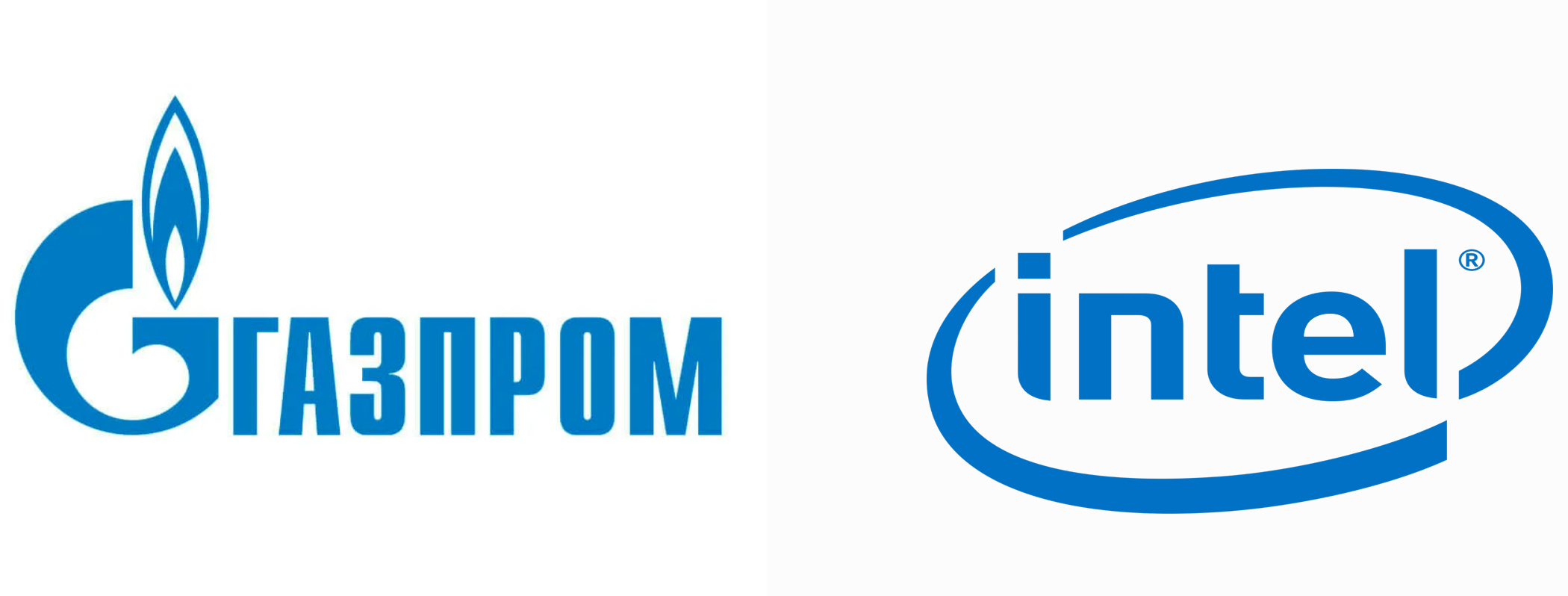 Логотипы энергетической компании «Газпром» и производителя компьютерных  комплектующих Intel