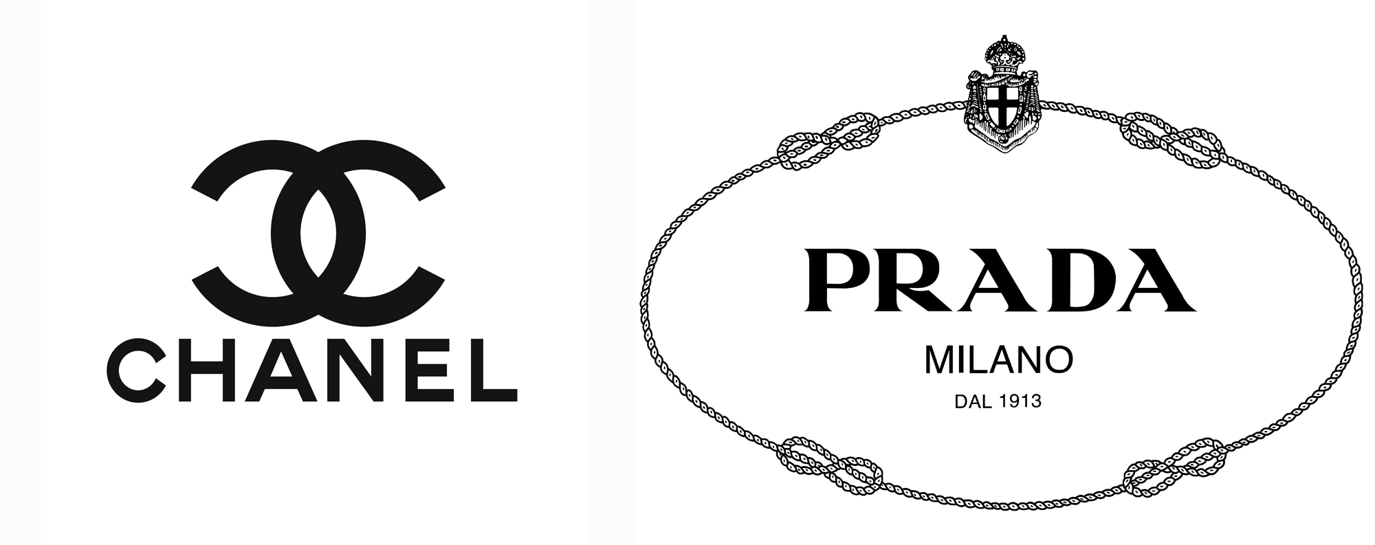 Логотипы французского модного дома Chanel и итальянского модного дома Prada