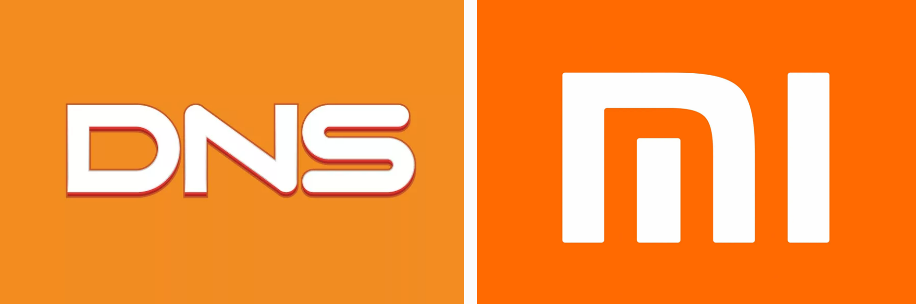Логотипы сети розничных магазинов DNS и производителя электроники и бытовой техники Xiaomi